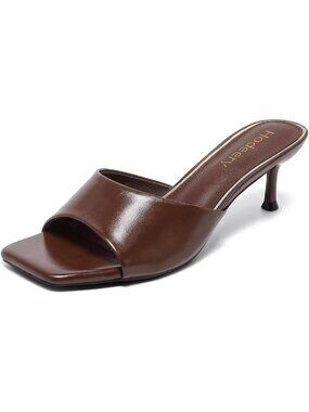 🆕 Women's Chocolate Brown Square Toe Chic Everyday Style Kitten Heel Sandals
